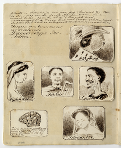 135558 Afbeelding van een pagina met portretten van de belangrijkste personages van de opera Euryanthe van Carl Maria ...